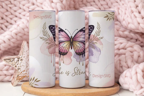 She Is Strong Butterfly 20oz Tumbler Sublimation DesignSVG 