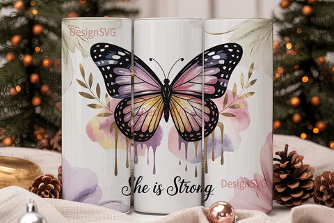 She Is Strong Butterfly 20oz Tumbler Sublimation DesignSVG 