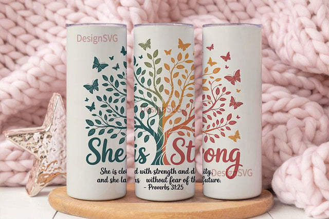 She Is Strong Butterfly Tree 20oz Sublimation DesignSVG 