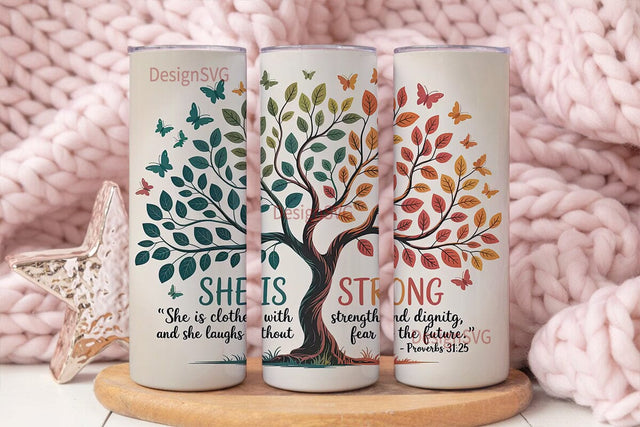 She Is Strong Butterfly Tree 20oz Sublimation DesignSVG 