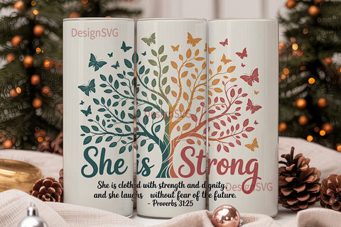 She Is Strong Butterfly Tree 20oz Sublimation DesignSVG 