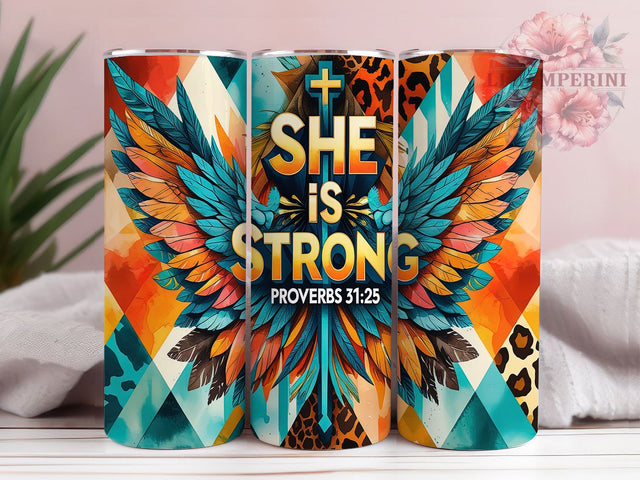 She Is Strong Cowgirl Scripture Tumbler, Proverbs 31 25 Wrap, Christian Western Tumbler, Faith Based Tumbler Design, 20oz Scripture Sublimation, Bible Verse Tumbler Sublimation Li Zamperini 