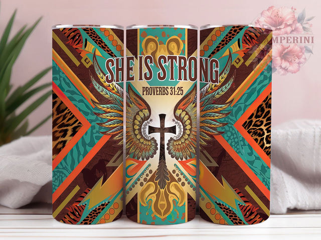 She Is Strong Cowgirl Scripture Tumbler, Proverbs 31 25 Wrap, Christian Western Tumbler, Faith Based Tumbler Design, 20oz Scripture Sublimation, Bible Verse Tumbler Sublimation Li Zamperini 