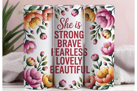 She Is Strong Floral 20oz Tumbler Wrap Sublimation PixelChick 