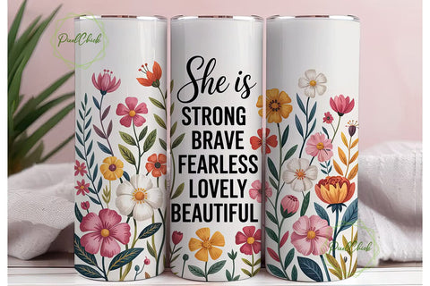 She Is Strong Floral 20oz Tumbler Wrap Sublimation PixelChick 