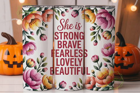 She Is Strong Floral 20oz Tumbler Wrap Sublimation PixelChick 