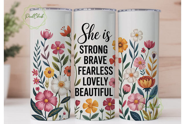 She Is Strong Floral 20oz Tumbler Wrap Sublimation PixelChick 