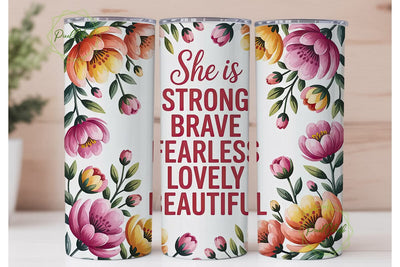 She Is Strong Floral 20oz Tumbler Wrap Sublimation PixelChick 