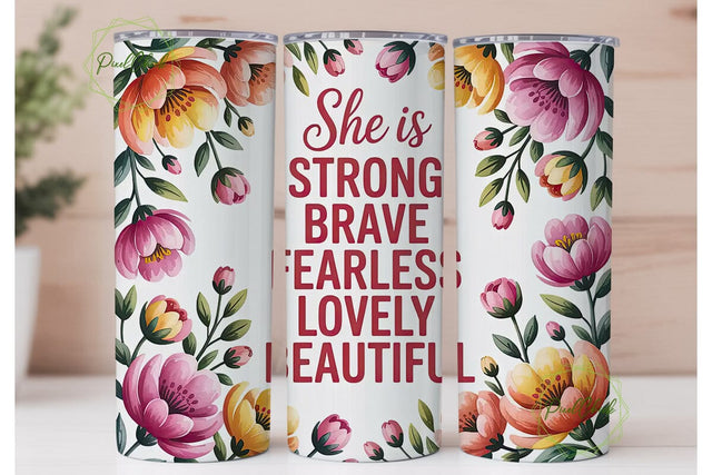 She Is Strong Floral 20oz Tumbler Wrap Sublimation PixelChick 