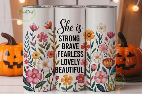 She Is Strong Floral 20oz Tumbler Wrap Sublimation PixelChick 