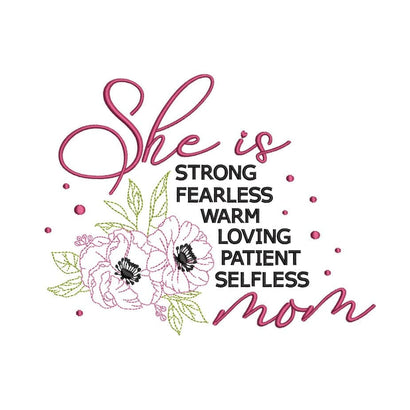 She Is Strong Mom Embroidery Design, Women Empowerment Embroidery File, Feminism Embroidery, 4 sizes, Instant Download Embroidery/Applique DESIGNS Nino Nadaraia 