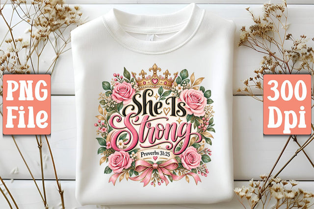 She Is Strong Proverbs 31:25 PNG Sublimation Craftlabsvg24 