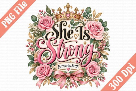 She Is Strong Proverbs 31:25 PNG Sublimation Craftlabsvg24 
