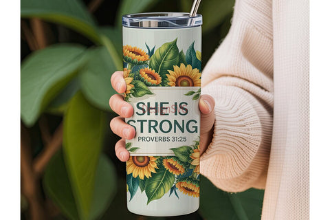 She Is Strong Sunflower 20oz Tumbler Sublimation DesignSVG 