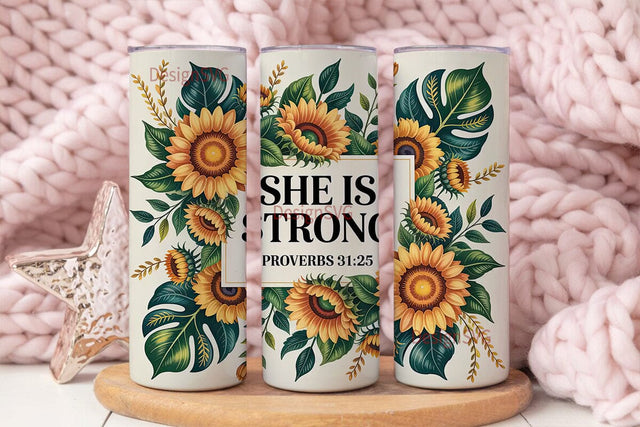 She Is Strong Sunflower 20oz Tumbler Sublimation DesignSVG 