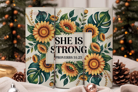 She Is Strong Sunflower 20oz Tumbler Sublimation DesignSVG 