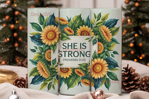 She Is Strong Sunflower 20oz Tumbler Sublimation DesignSVG 