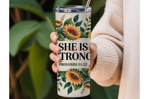 She Is Strong Sunflower 20oz Tumbler Sublimation DesignSVG 