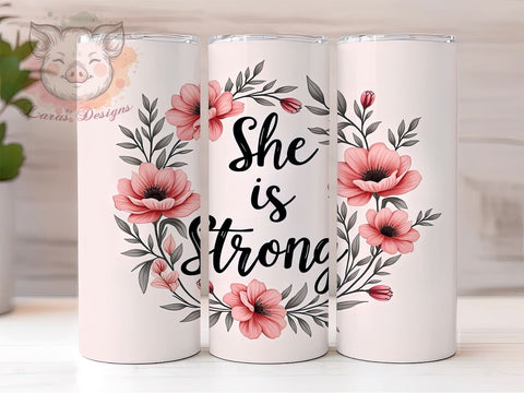 She is Strong Tumbler, Bible Verse Mug, Christian Affirmation, Inspirational Drinkware, Faith-Based Gift, Motivational Tumbler, 20oz Sublimation Wrap Sublimation Lara' s Designs 