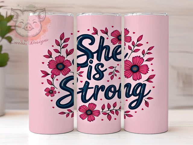 She is Strong Tumbler, Bible Verse Mug, Christian Affirmation, Inspirational Drinkware, Faith-Based Gift, Motivational Tumbler, 20oz Sublimation Wrap Sublimation Lara' s Designs 