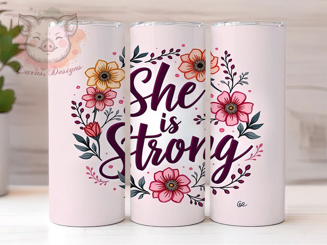 She is Strong Tumbler, Bible Verse Mug, Christian Affirmation, Inspirational Drinkware, Faith-Based Gift, Motivational Tumbler, 20oz Sublimation Wrap Sublimation Lara' s Designs 