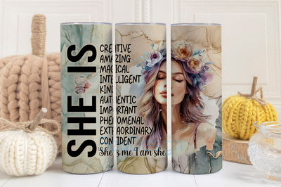 She Is Strong Woman Hispanic Tumbler Wrap PNG, Strong Woman Sublimation, 20 oz Skinny Tumbler, Instant Download, Positive Affirmation Wrap Sublimation BouDesign 