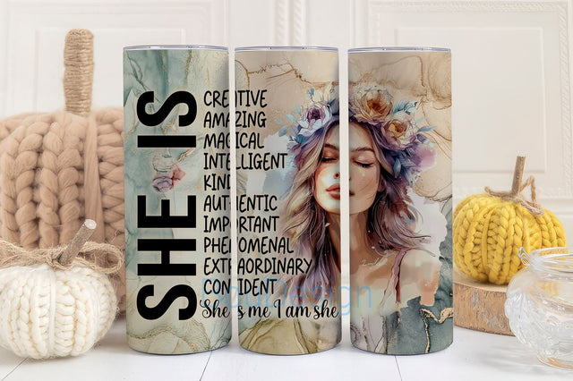 She Is Strong Woman Hispanic Tumbler Wrap PNG, Strong Woman Sublimation, 20 oz Skinny Tumbler, Instant Download, Positive Affirmation Wrap Sublimation BouDesign 