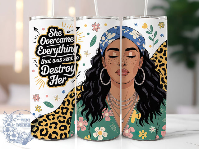 She Overcame Empowerment Quote Tumbler, Mindful Affirmations Cup, Black Woman Mug, 20Oz Tumbler Wrap, Inspirational Quote Drinkware, Sublimation Tumbler Design, Empowerment Coffee Cup Sublimation ToriDesigns 
