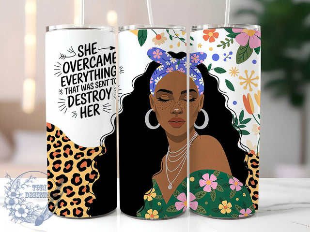 She Overcame Empowerment Quote Tumbler, Mindful Affirmations Cup, Black Woman Mug, 20Oz Tumbler Wrap, Inspirational Quote Drinkware, Sublimation Tumbler Design, Empowerment Coffee Cup Sublimation ToriDesigns 