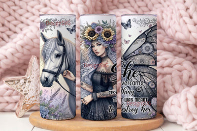 She Overcame Everything That Was Meant To Destroy Her Tumbler Wrap, Pastel Sunflowers Digital Download, Positive Affirmations Tumbler Png Sublimation DesignSVG 