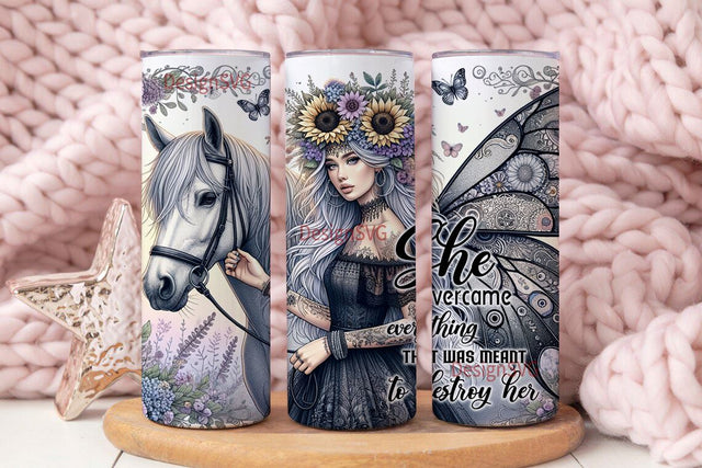 She Overcame Everything That Was Meant To Destroy Her Tumbler Wrap, Pastel Sunflowers Digital Download, Positive Affirmations Tumbler Png Sublimation DesignSVG 