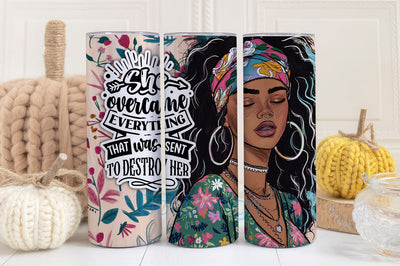 She Overcame Quote Mindful Affirmations 20oz tumbler wrap, Boho Sublimation design motivational tumbler png quote Digital download Sublimation BouDesign 