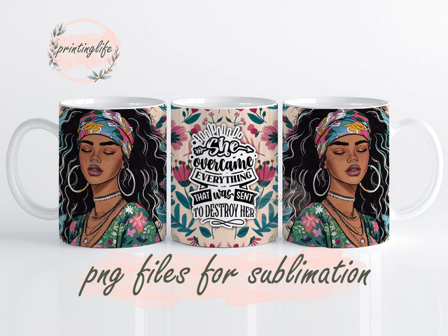 She Overcame Quote Mindful Affirmations Mug Wrap Design, Instant Digital Design Download Mug Wrap Design, Mug Design PNG Sublimation PrintingLife 