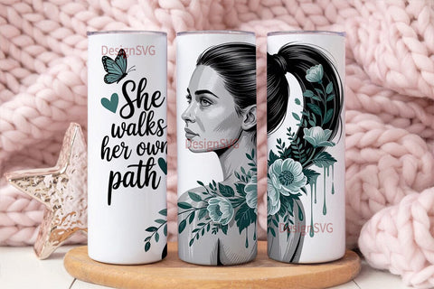 She Walks Her Own Path 20oz Tumbler Sublimation DesignSVG 