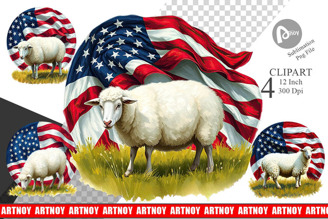 Sheep 4th of July Clipart Sublimation artnoy 