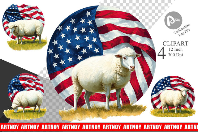Sheep 4th of July Clipart Sublimation artnoy 
