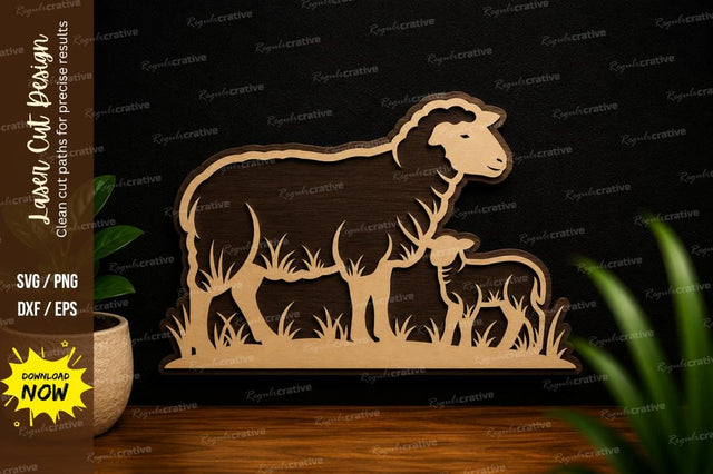 Sheep and Lamb Farm Scene Laser Cut SVG File SVG Regulrcrative 