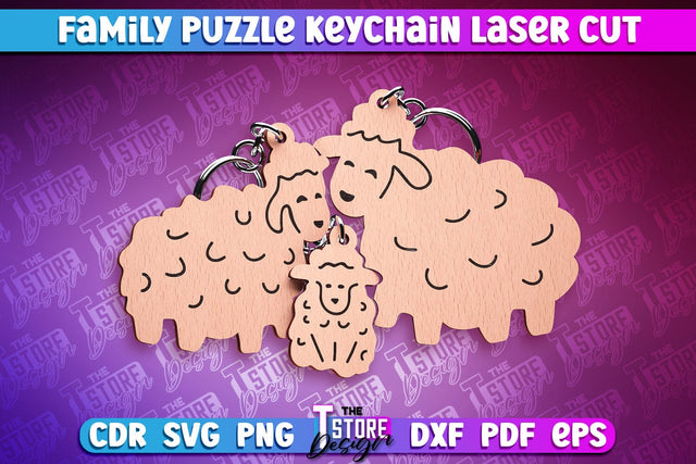 Sheep Family Puzzle Keychain | Laser Cut Design | CNC Files SVG The T Store Design 