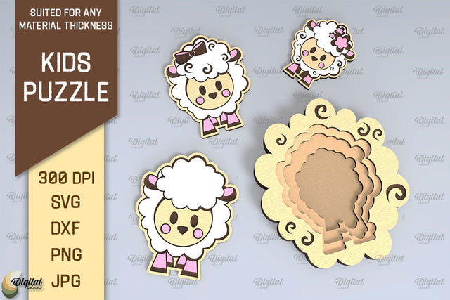 Sheep Family Puzzle Laser Cut Design. Kids Toy Puzzle SVG SVG Evgenyia Guschina 