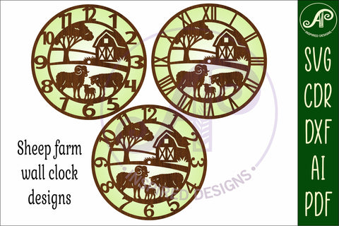 Sheep Farm clock wall clock laser cut files SVG APInspireddesigns 