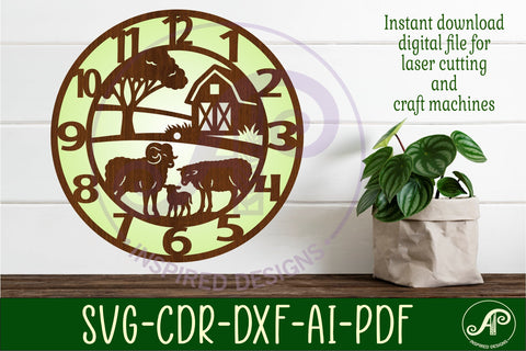 Sheep Farm clock wall clock laser cut files SVG APInspireddesigns 