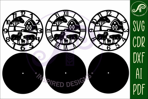 Sheep Farm clock wall clock laser cut files SVG APInspireddesigns 