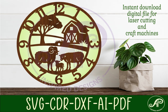 Sheep Farm clock wall clock laser cut files SVG APInspireddesigns 