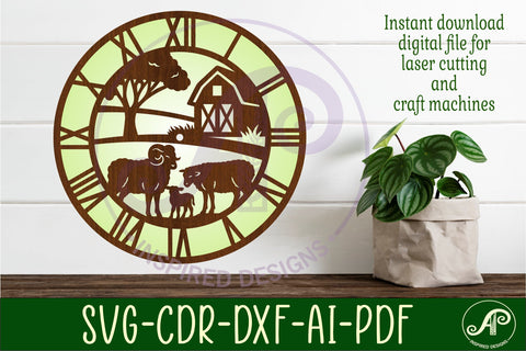 Sheep Farm clock wall clock laser cut files SVG APInspireddesigns 