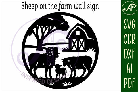 Sheep on the farm scene wall sign, SVG file. SVG APInspireddesigns 