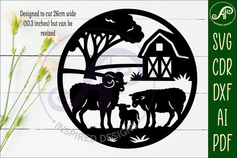 Sheep on the farm scene wall sign, SVG file. SVG APInspireddesigns 