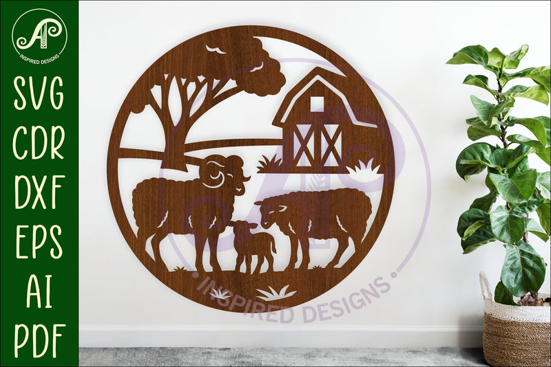 Sheep on the farm scene wall sign, SVG file. SVG APInspireddesigns 