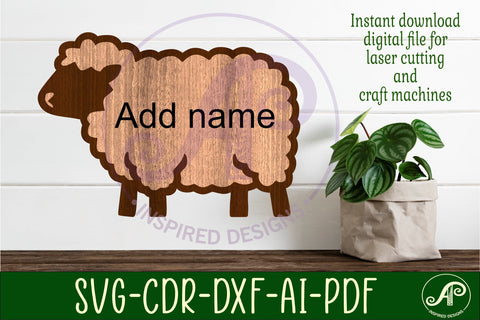 Sheep outline two layer name sign SVG APInspireddesigns 