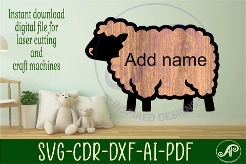 Sheep outline two layer name sign SVG APInspireddesigns 