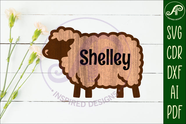 Sheep outline two layer name sign SVG APInspireddesigns 